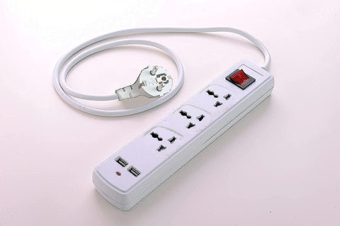 Extension Surge Protector (3 Socket and 2 Us, White)