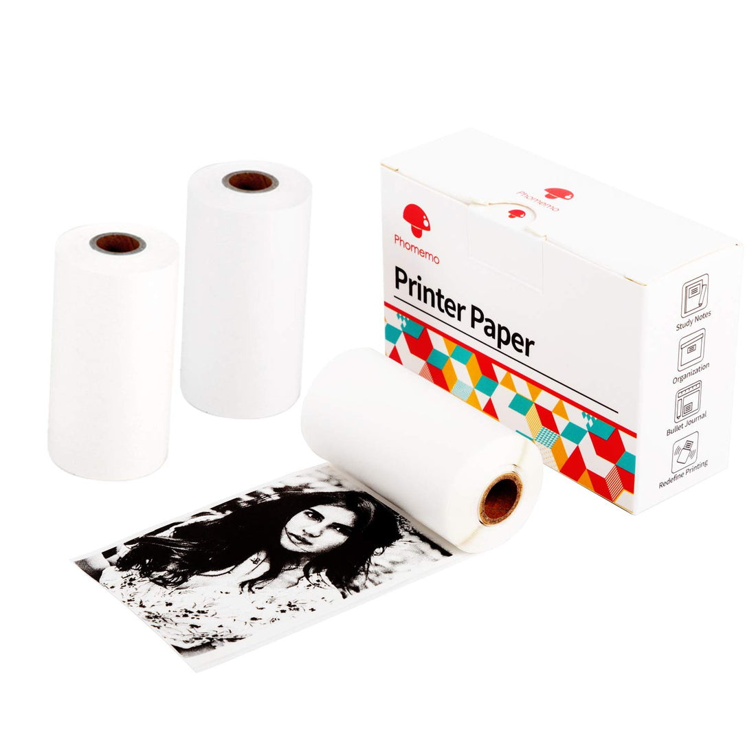 Self-Adhesive Thermal Paper, White Sticker Paper Compatible with Phomemo M02/ M02 pro/ M02S Bluetooth Pocket Mobile Printer, 50mm x 3.5m, Diameter 30mm, 3 Rolls