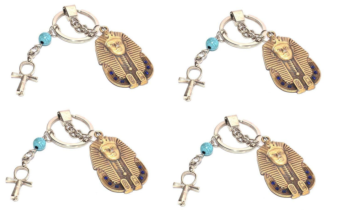 4 pieces of immatgar pharaonic king Tutankhamun ankh key keychain Egyptian souvenirs gifts from egypt Pharaoh Burnt Yellow2 with ankh key, One Size