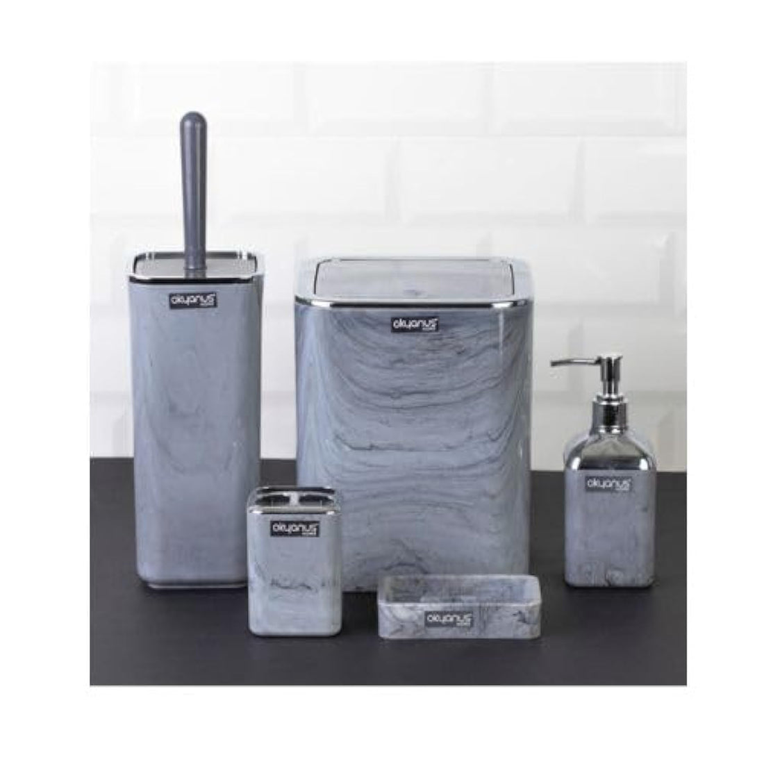 Okayanus Silver Frame Bathroom Set 5L Basket Soap Dispenser Soap Holder Toilet Brush Toothbrush Toothpaste Holder Assorted Colors