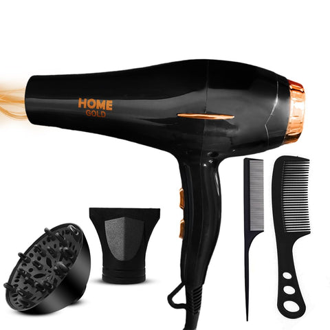 HOME GOLD Hair Dryer 3000W - Superior Drying Performance with Multiple Settings, Ionic Care, and Overheat Protection (HG-699 (Black))