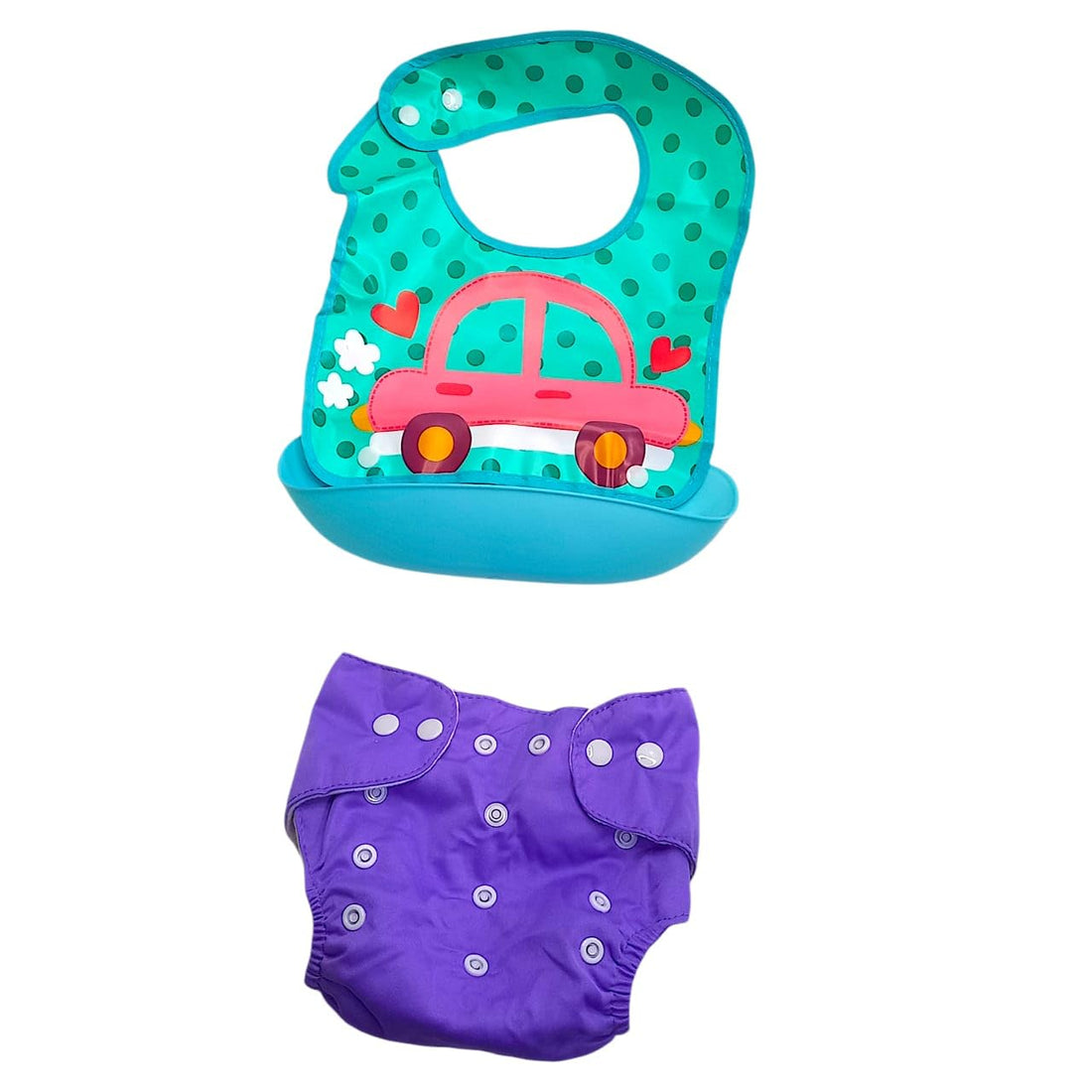 LOKYBOY Baby Bib, with Reusable Cloth Diaper, Turquoise Polka Dot Bib with Pocket, Adjustable Button Diaper, by LOKYBOY (Blue)