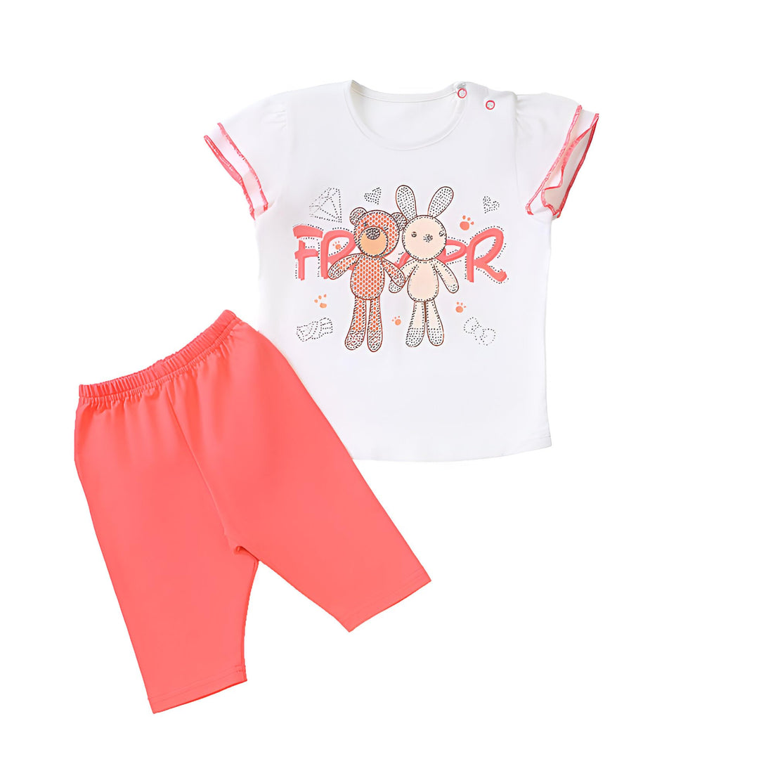 Girls Set Of 2 Pieces Half Sleeves T-Shirt&Pantacour Printed Pajama Set