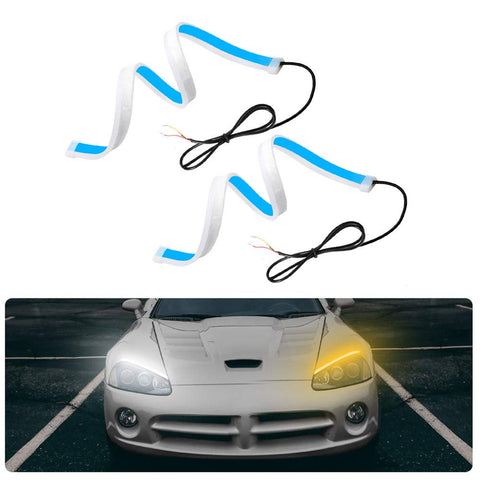 eecoo LED Strip Lights Daytime Running Lights with Flexible Two-Color LED Lights, 60CM Cuttable LED Strips, White and Amber Waterproof Strip Lights, Used as Driving Lights Turn Signals (2 pcs)