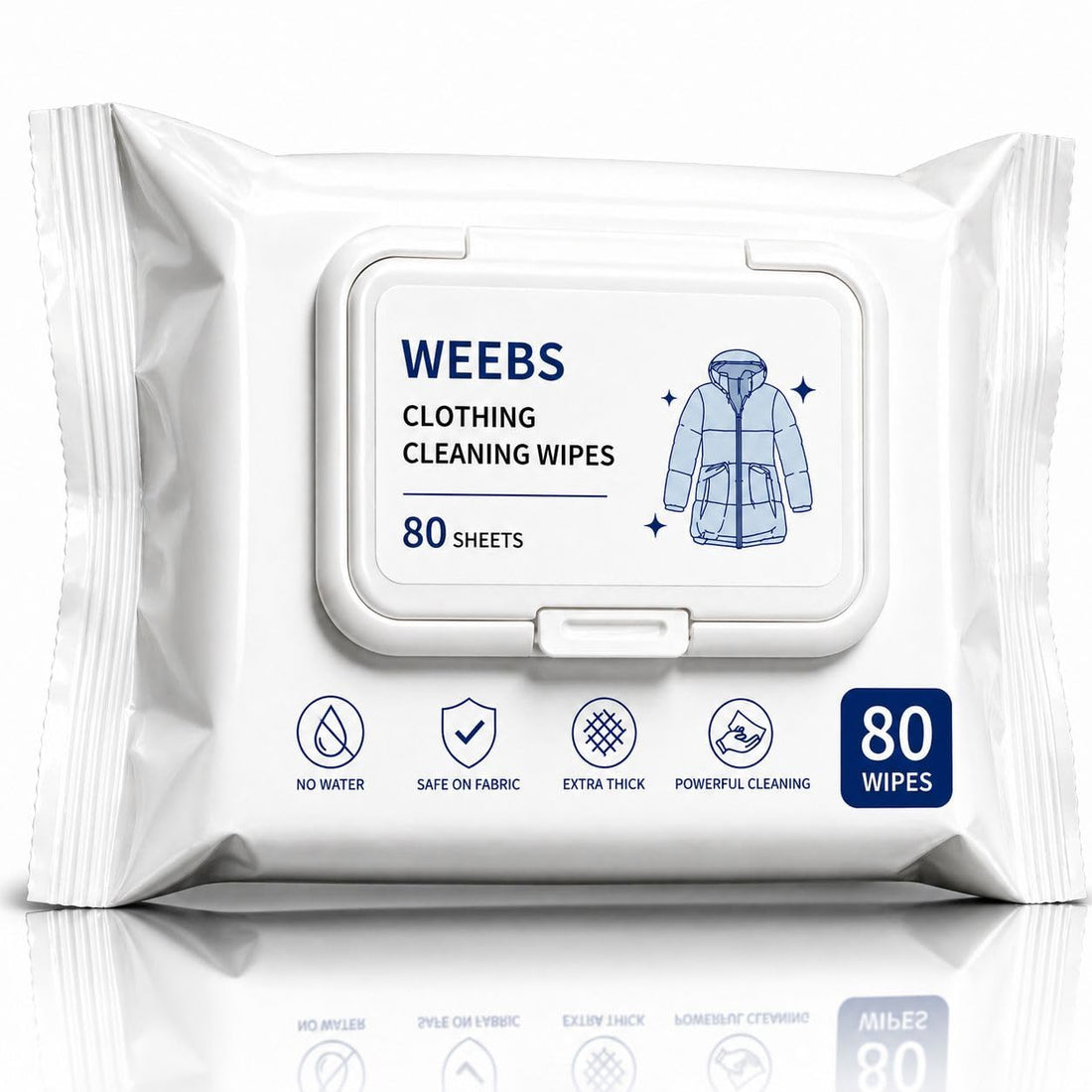 Clothing Cleaning Wipes 80 PCS – Non-Laundry Cleaning Wipes | Remove Stains Instantly | Safe for Jackets, Fabric & Leather (1 Piece)