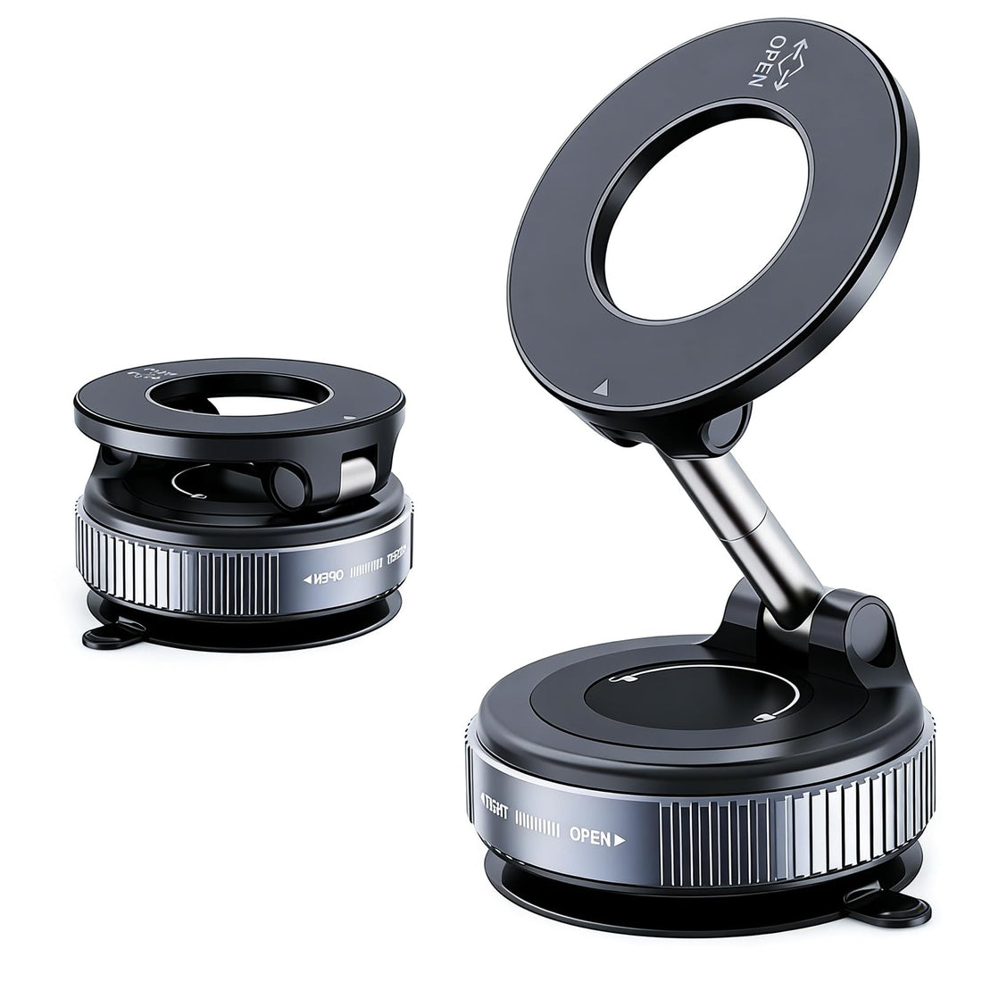 [Upgraded] Vacuum Magnetic Phone Car Mount - Universal Dashboard & Home Cell Phone Holder with Air Pressure Suction Base + Metal Rings & Sticky Base for Non-Magnetic Phones (iPhone & Android) (Black)