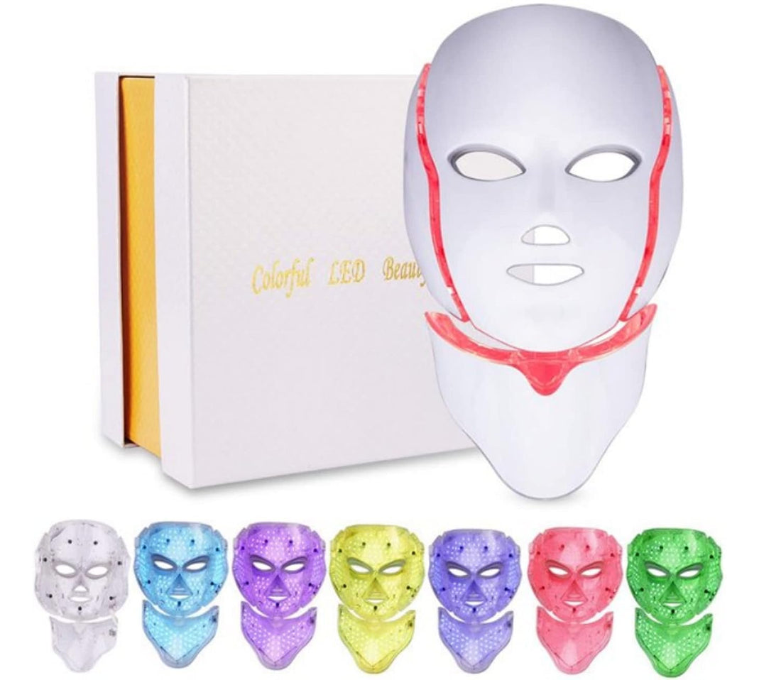 Led Face Mask Light Therapy - 7 Color Photon Blue & Red Light Maintenance Skin Rejuvenation Facial Skin Care Mask, Home Skin Care Mask for Face and Neck, Multicolor