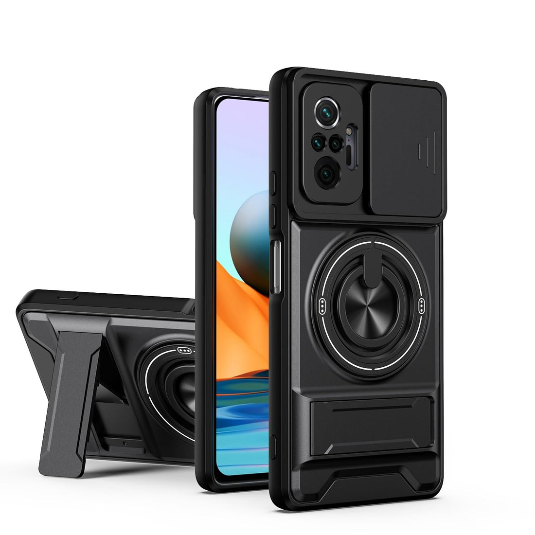 Case Cover Shock Resistant UNBLACK Protect Camera TPU + PC With KickStand Compatible with Redmi Note 10 Pro 4G (Black)