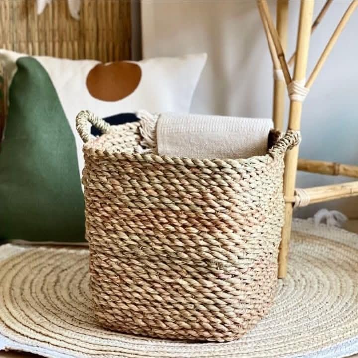 MacrameStore- Square Basket Made of Natural Halfa Plant – 30 cm - باسكت مربع من نبات الحلفا الطبيعي