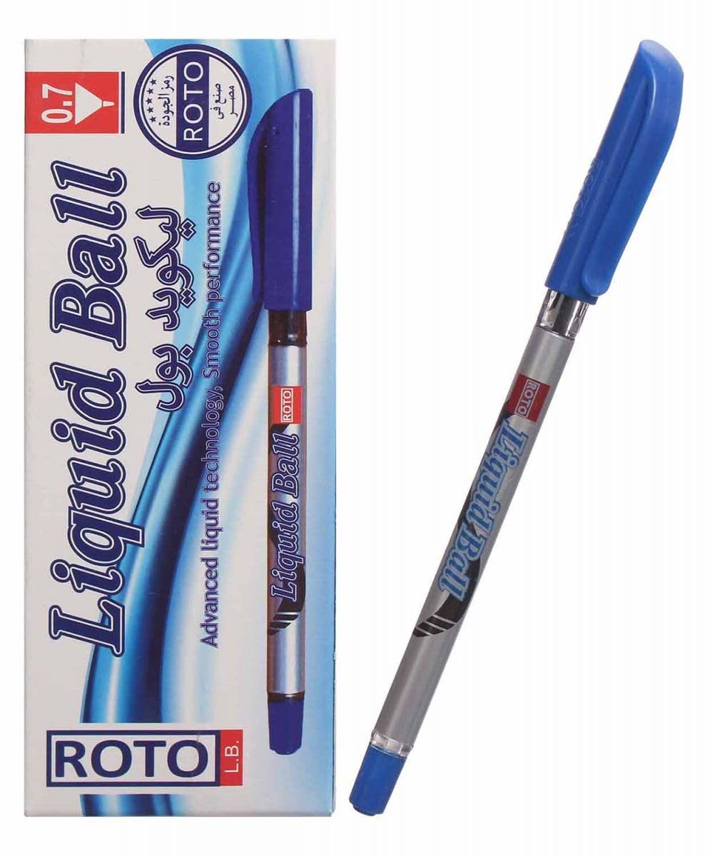 ROTO Liquid Ball Pen Blue 0.7mm, Smooth Writing and Quick Drying, Pack of 12, for School and Office Use