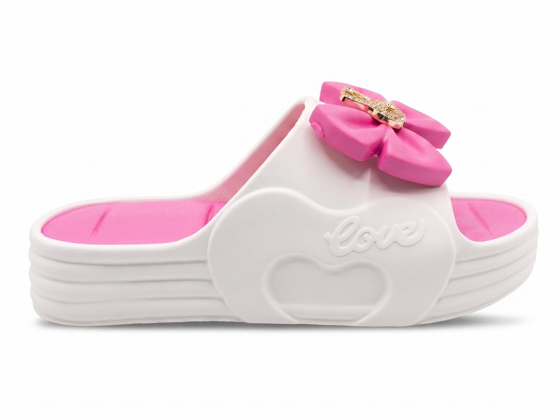 Project Z Women's Slipper "Faraha" Pure EVA High Sole - Ultra Comfortable Medical Women's Slippers with Rose and Gold Accessory - Home and Beach [Fuchsia/Brown/Pink]
