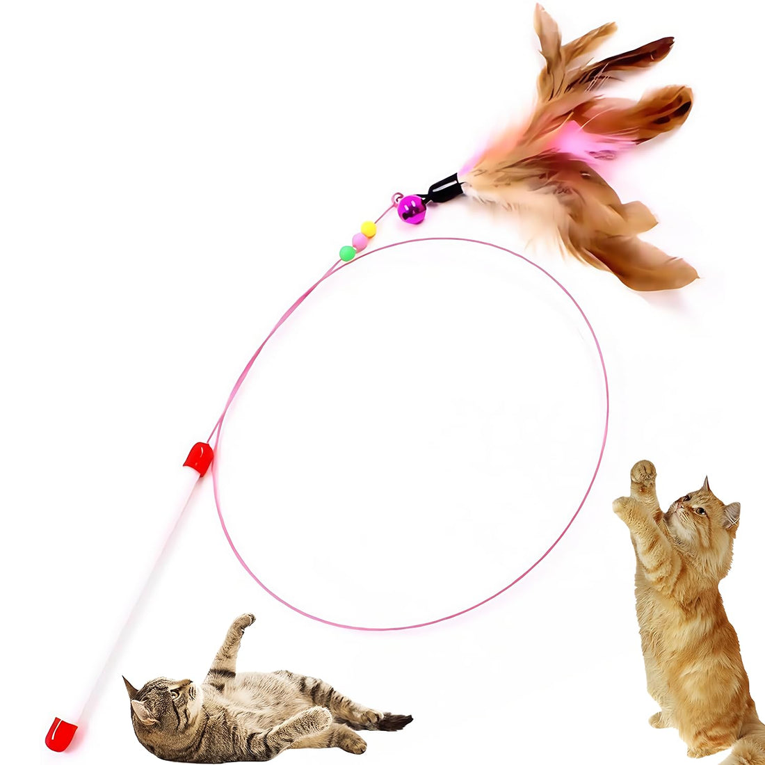 Ezranova Interactive Cat Toy Set, Durable Feather Wand Teaser with Bells on Flexible Steel Wires, for Indoor Play, Exercise & Bonding with Kittens & Adult Cats
