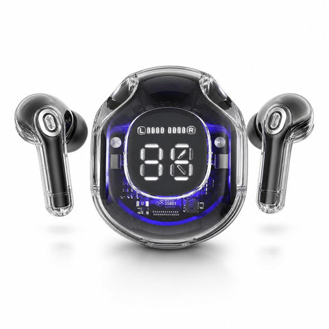 Wireless Earbuds Bluetooth 5.3, Clear Design, Noise Isolation, Built-in Microphone, Touch Control, RGB Light, Fast Charge, 30 Hours Battery (Black)