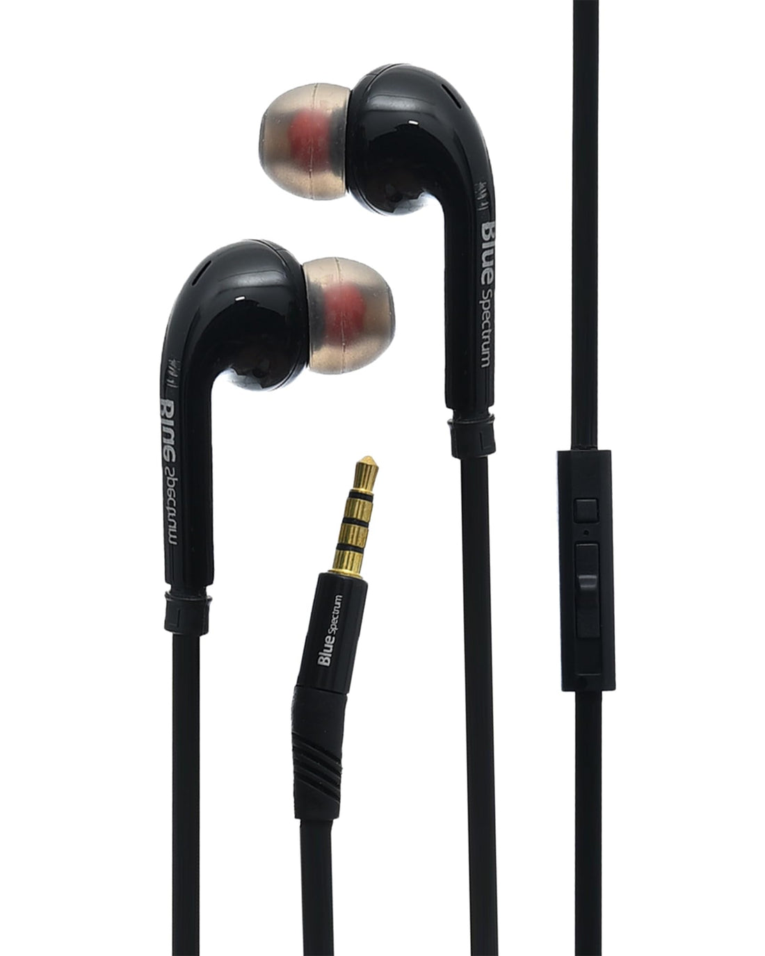 Blue Spectrum F-2 Wired Stereo Earphones with Built-in Ergonomic Microphone and Control Button Compatible with Devices with 3.5mm Jack - Black