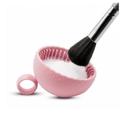 ALMEKAQUZ Silicone Makeup Brush Cleaner, Brush Scrubber Bowl, Makeup Brush Cleaning Mat, Foldable Brush Cleaning Bowl, Portable Washing Tool Cosmetic Brush Cleaner (Pink)
