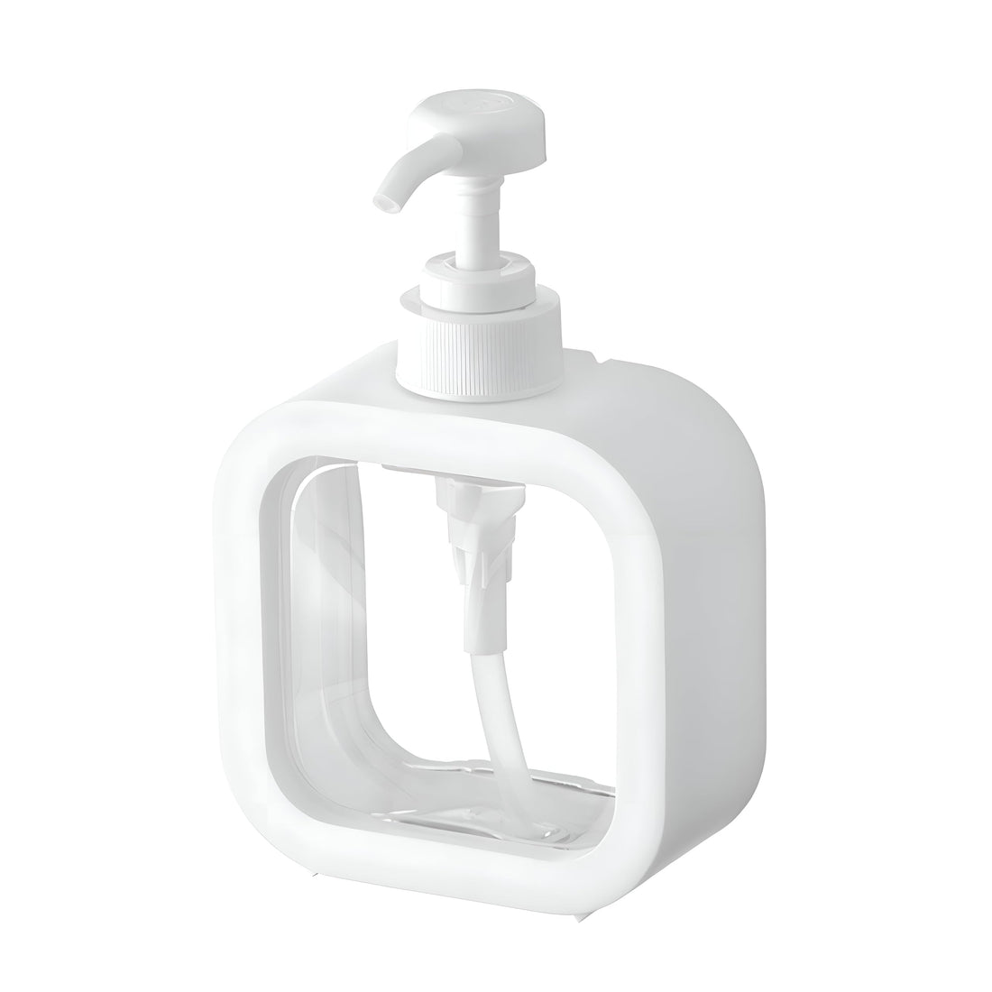 500ml Refillable Bottle - Premium 500ml clear plastic soap dispenser with high‑flow pump, refillable liquid hand soap bottle, white‑frame design, perfect for bathroom, kitchen, durable, hygienic.