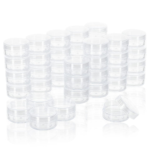 10 Gram Sample Containers with lids, 40PCS Clear Sample Jars, Small Cosmetic Containers for Lip Balms, Lotion, Eye Shadow, Liquids (with Transparent Lid, Labels)