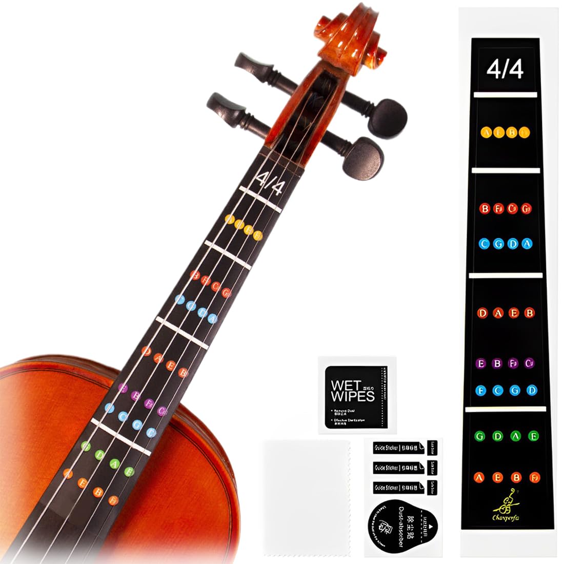 Violin Chart with Color-Coded Notes, 4/4 Violin Finger Guide, Violin Finger Guide Stickers, Learn Violin Scales Techniques Suitable for All Levels, Violin Accessories