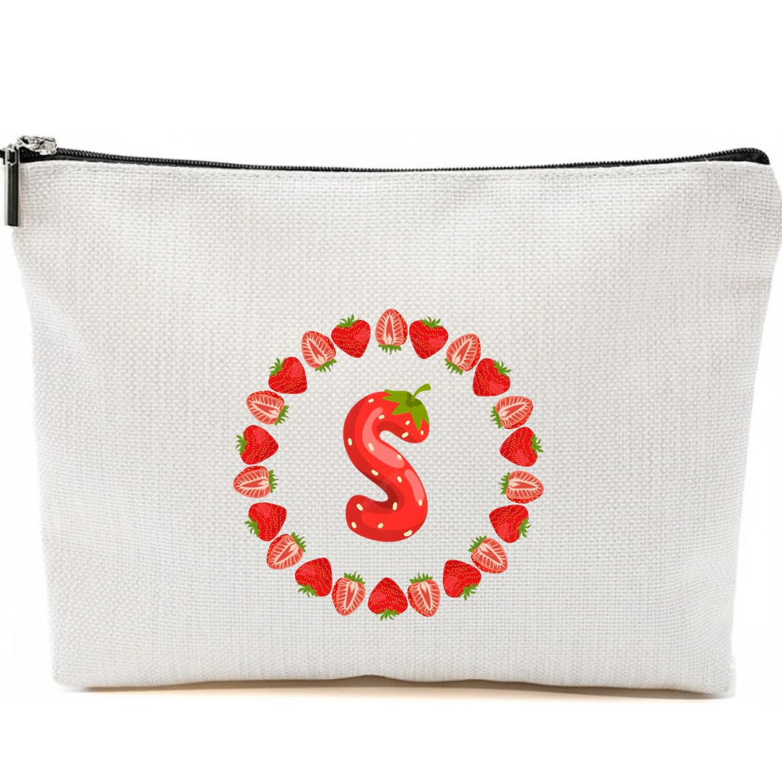 Personalized Initial Letter Makeup Bag or Pencil Case, Strawbery Initial Cosmetic Bag with Zipper Birthday Gifts for Women Girls, KIDS, Strawbery Letters (S)