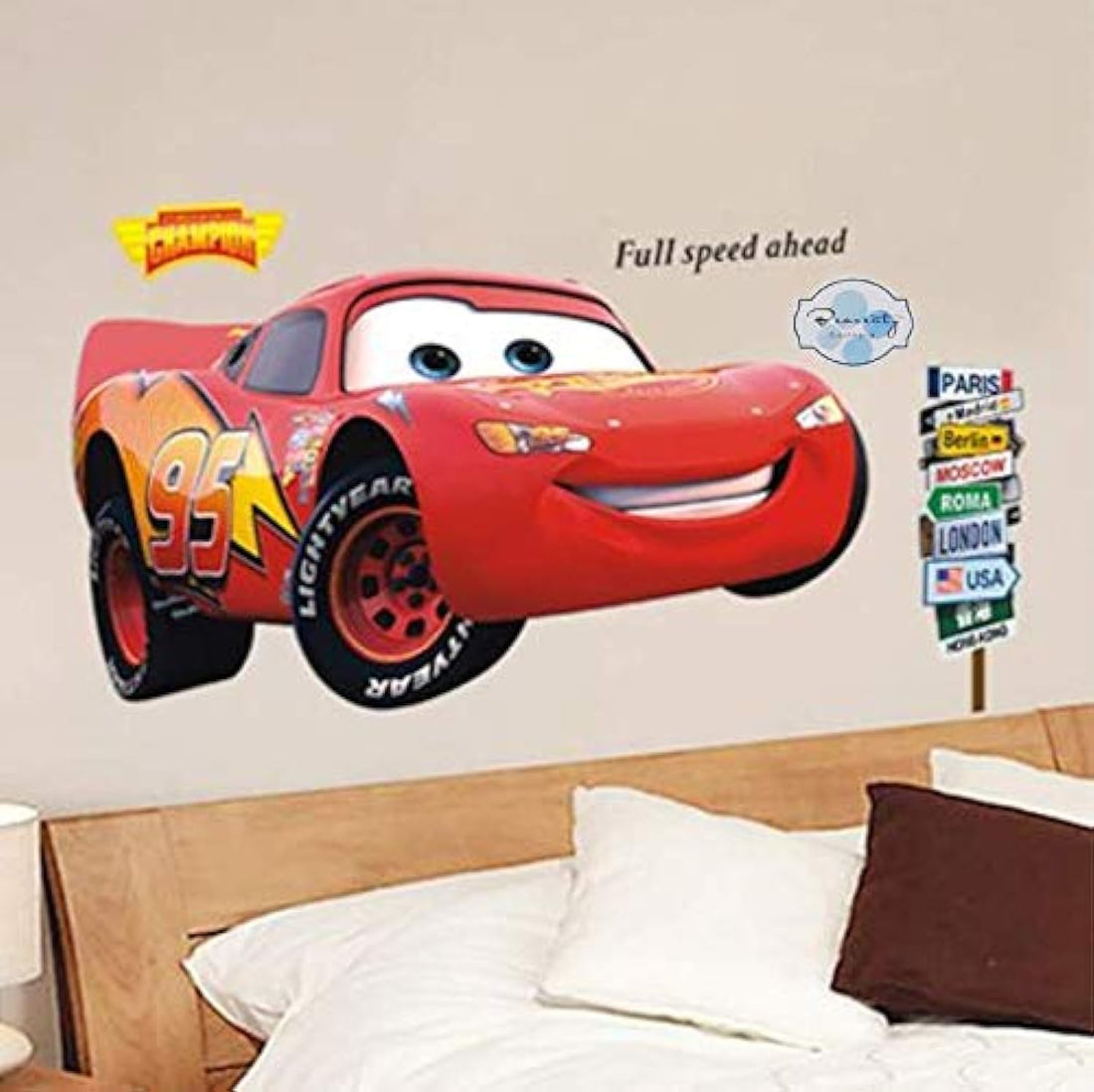 Beauenty 3d Cartoon Removable Wall Decal Sticker Red Car Mcqueen Bedroom Wall Decoration Art For Boys Kids