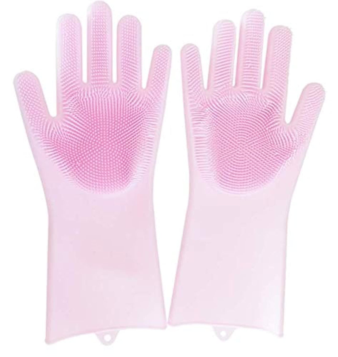 A Pair Magic Silicone Scrubber Rubber Dusting Dish Washing Pet Care Grooming Cleaning Gloves (Pink)