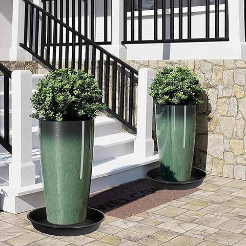 Meridian Set of 5 Black Plant Pots, Round Plant Pots, Garden Plant Pot Tray, Plastic Plant Saucer, Suitable for Indoor Outdoor Garden, Black Plant Pot, (30cm)