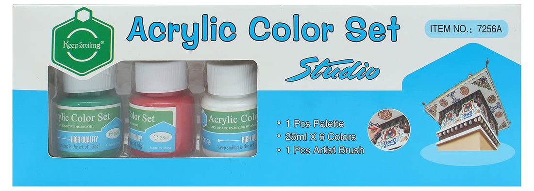 Keep Smiling 25 Ml. Acrylic Color Set - 6 Colors + Brush