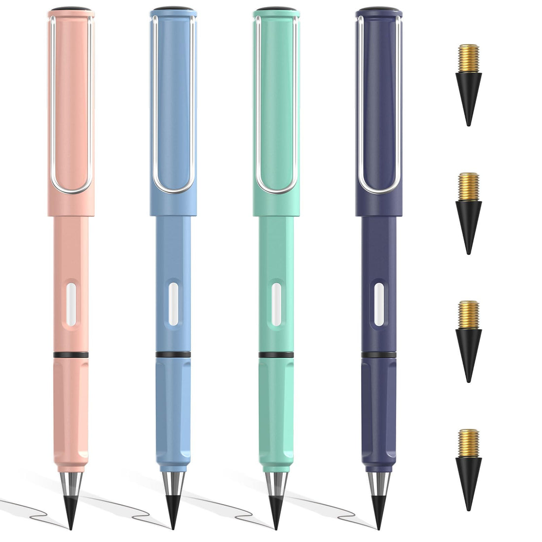 ALECPEA 4pcs Infinity Pencil, Inkless Magic Pencils, Eternal with 4pcs Replacement Nibs, Portable Reusable Erasable Writing Pencil, for Writing Art Sketch Painting Tool