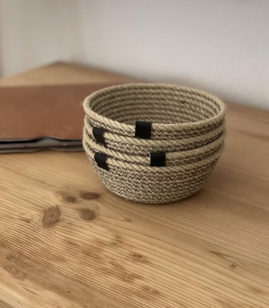 Woven It -Handmade Woven Jute Bowls, Set of 4, 13 cm x 7 cm can be used in Kitchen, toilet, living room, dining room, kids room, bed room, indoor & outdoor.