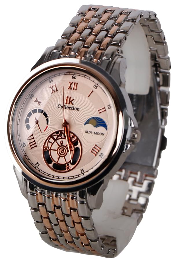 Casual Watch For Men - Band Stainless Steel Silver Inlaid With Rose Gold - IK01