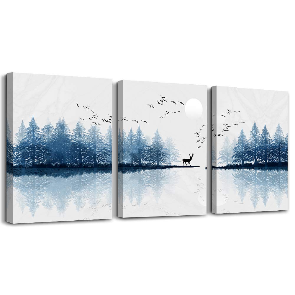 Canvas Wall Art for Living Room Bathroom Abstract landscape Wall Decor Prints Office Kitchen Wall Paintings Artwork Home Decor Trees and animals 3 Piece Framed Hotel Bedroom Decorations Pictures