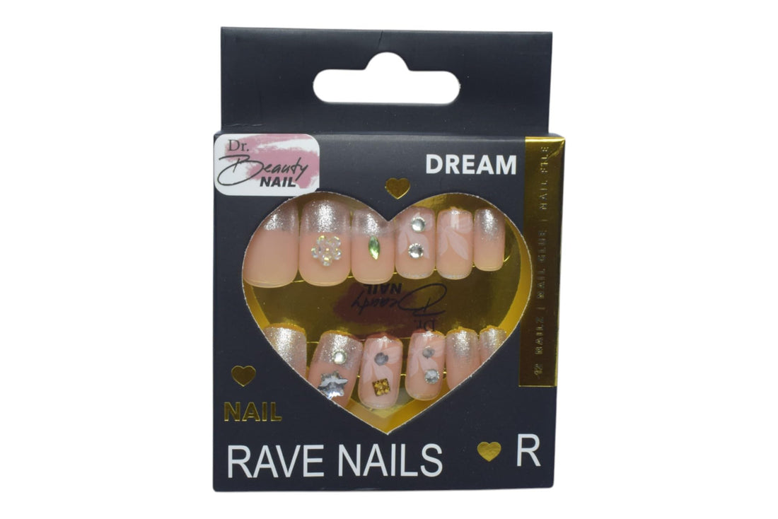 Nail Press On Nails With Rhinestone Set, 12 Pieces - Pink Sm4