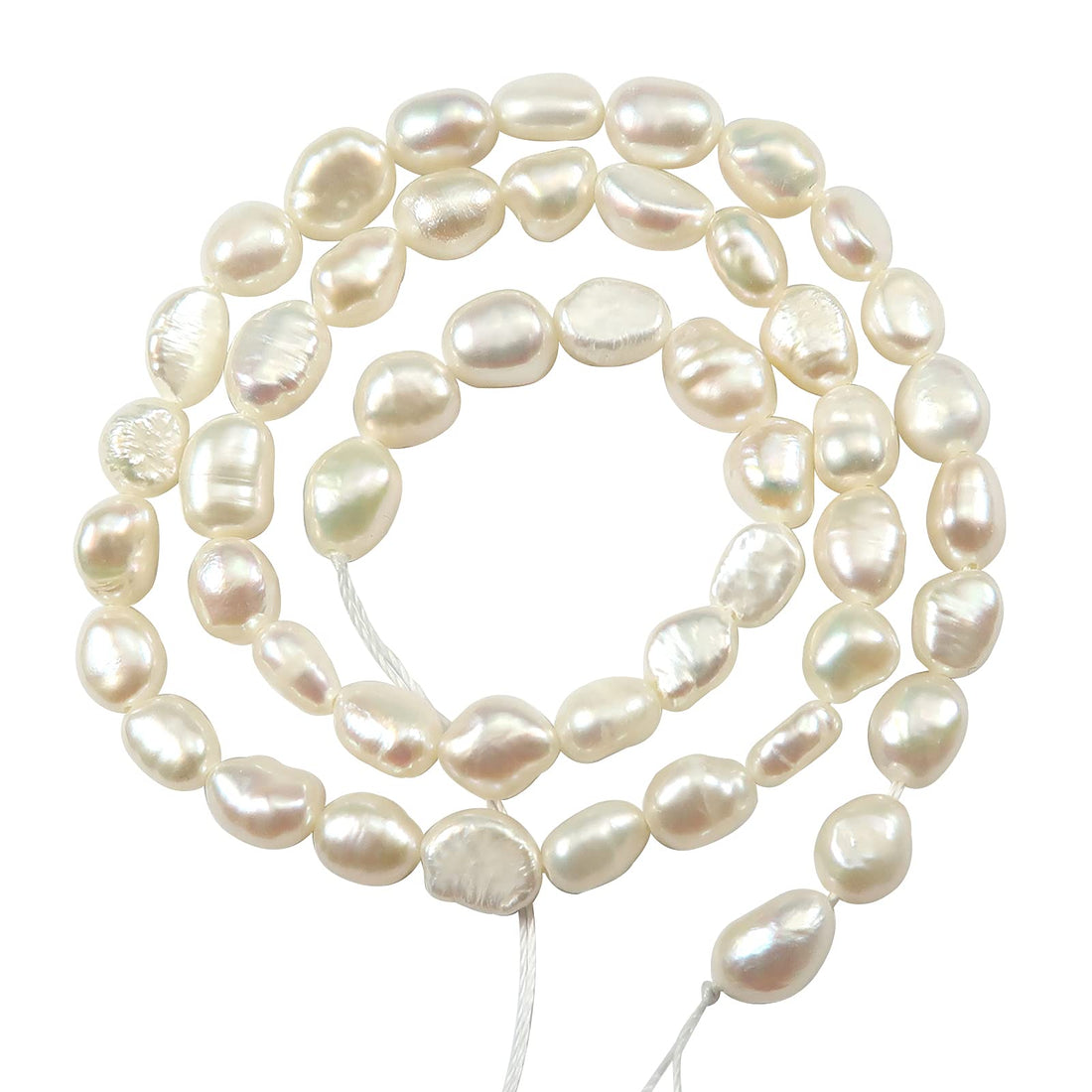 JAZZEEL Natural White Freshwater Pearl Beads, 1 Strand of 6-7mm Irregular Loose Pearls for Elegant Necklace, Bracelet, and Earring Jewelry Making, DIY Bridal and Classic Crafting Projects.