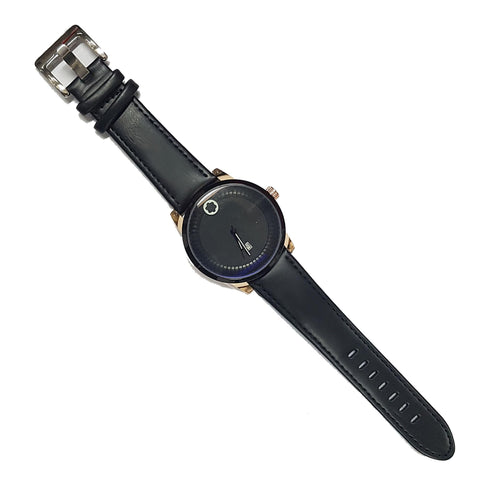 / Luxury Men's Wrist Watch - Blue Dial - Black Leather Strap - Rose Gold Bezel /