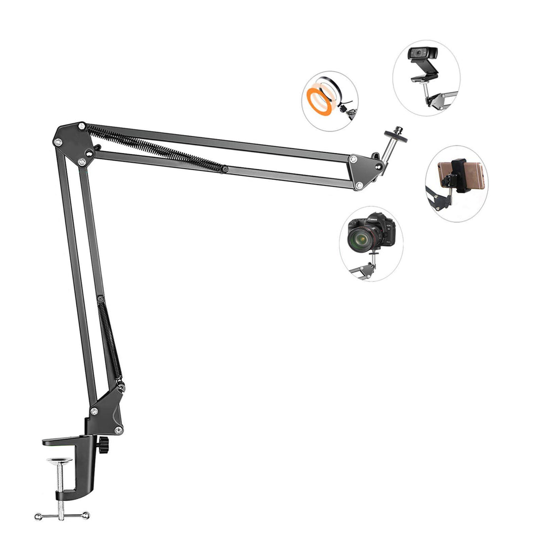 Tripod Top for Camera and Webcam, Flexible Overhead Microphone Arm with Holders, Table Holder Accessory for Live Stream Audio Recording