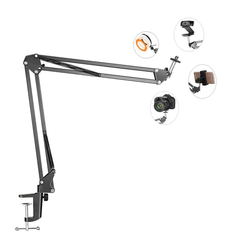 Tripod Top for Camera and Webcam, Flexible Overhead Microphone Arm with Holders, Table Holder Accessory for Live Stream Audio Recording