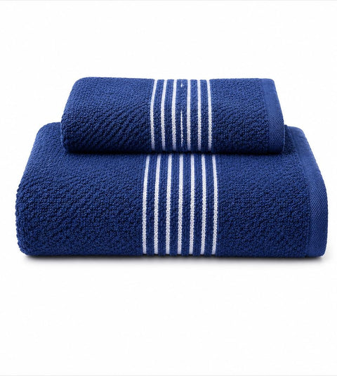 **QBED Premium Egyptian Cotton Highly Absorbent 2 Piece Towel Set – 50 x 100 cm + 40 x 60 cm – Soft and Comfortable for Daily Use** (Striped Petroleum)