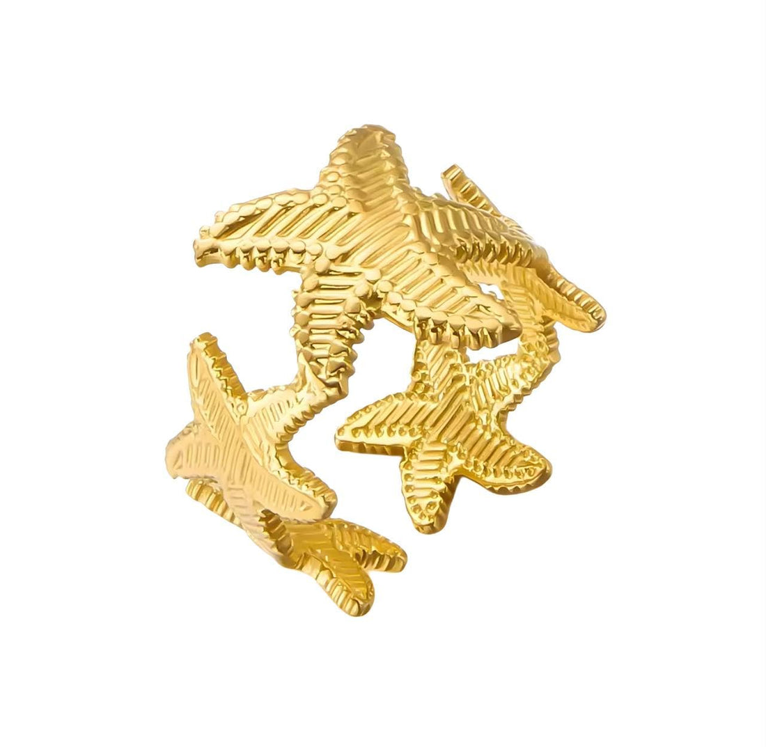 Bohemian Shell Conch Starfish Open Ring For Women Gold Color Stainless Steel Ring Summer Beach Party Jewelry Accessory
