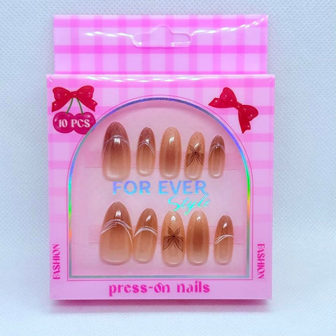 Premium Cat Eye Almond Press On Nails with Nail Art – Glossy Magnetic Reusable Fake Nails for Women – Salon Style Manicure – 12 Trendy Designs (Brown & Nail Art)