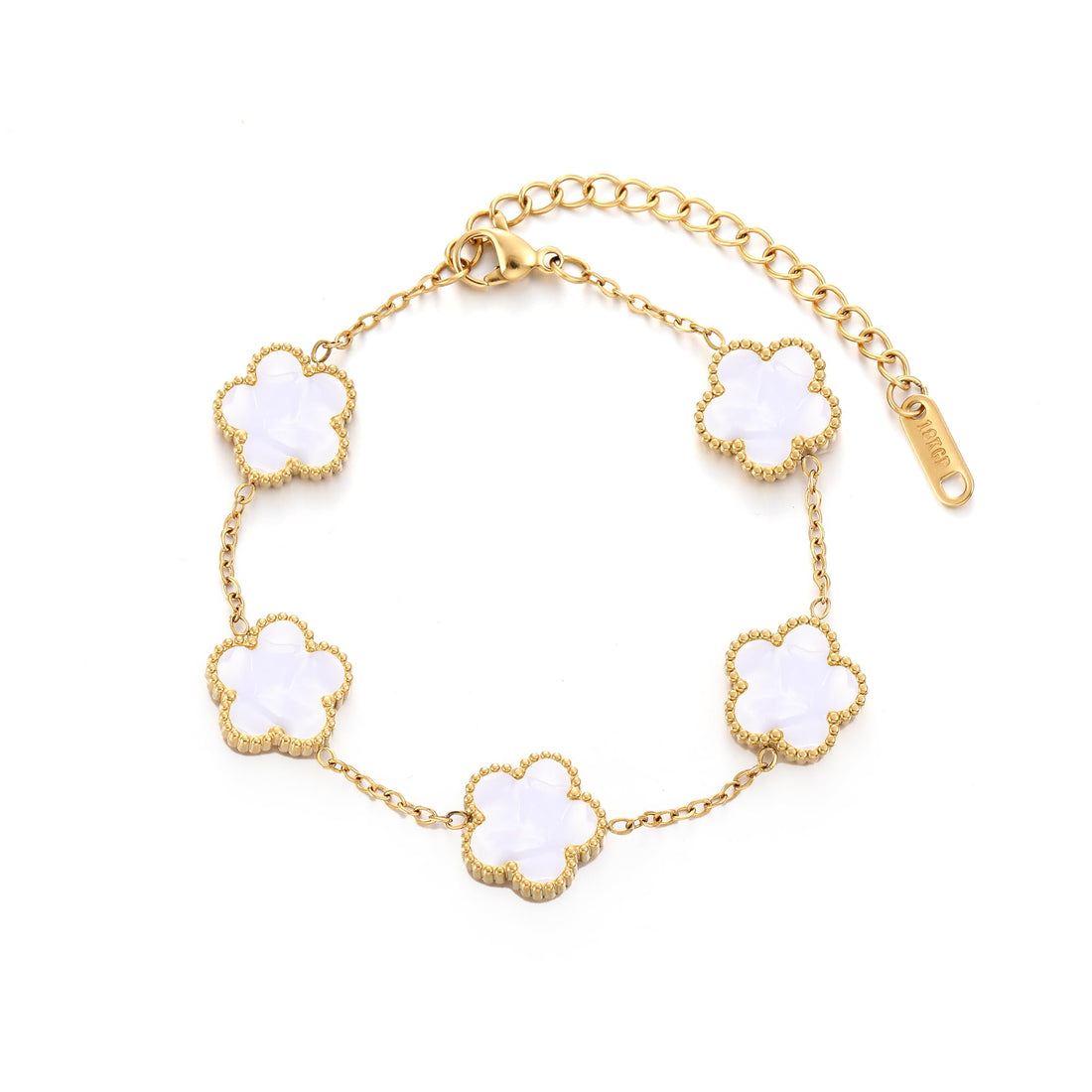 TICVSS Four Leaf Clover Bracelet for Women 18K Gold Plated Stainless Steel Lucky 4 Leaf Link Bracelet Jewelry Gift for Women