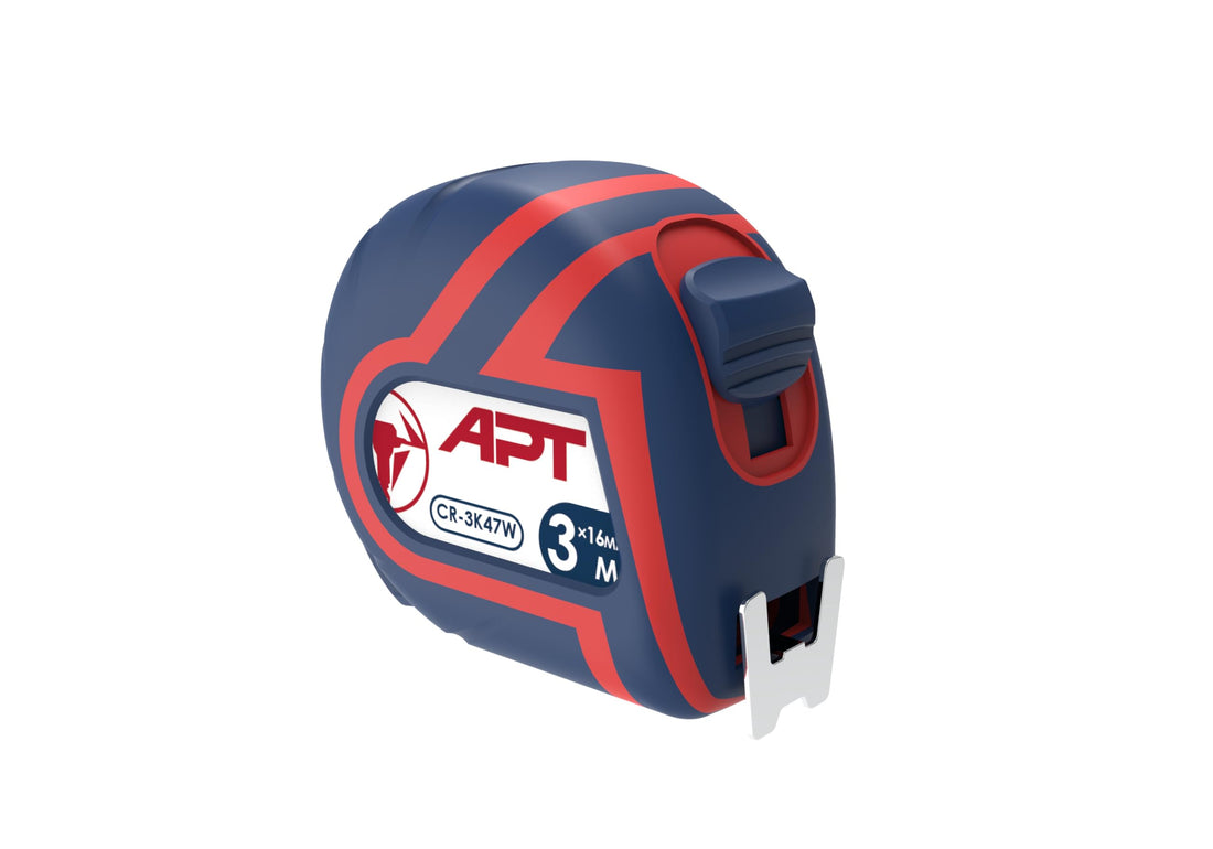 APT Measuring Tape Rubber Case Round Shape White Blade Double Side Printing 3mx16mm (CR-3K47W)