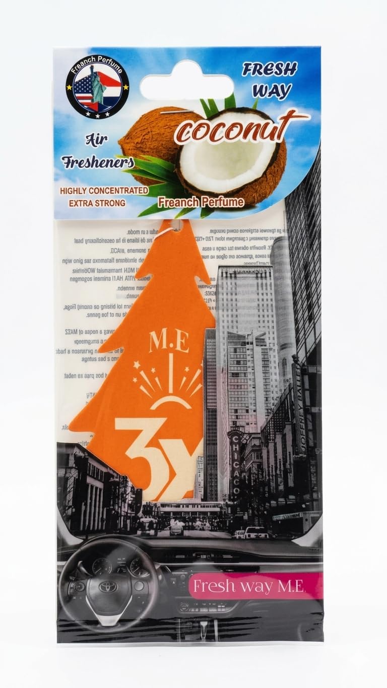 Fresh Way Car Air Freshener Coconut Scent Hanging Paper Diffuser High Concentration 12g