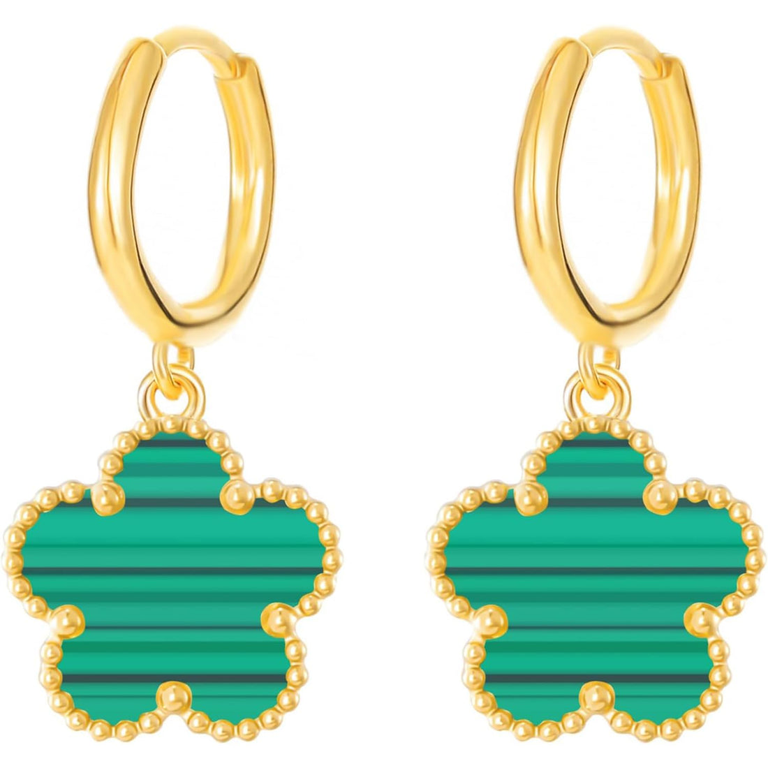 Julia Store 18K Gold Plated Stainless Steel Five Leaf Flower Clover Lucky Trendy Love Drop Dangle Chain Earrings Jewelry Gift For Women Girls The Piece Of Art You Must Have