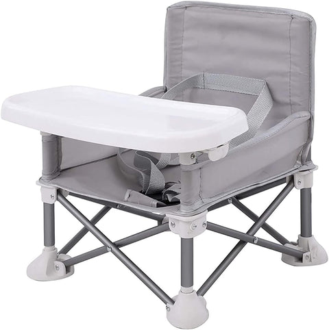 Portable Baby Seat Travel Chair| Compact Fold with Straps for Indoor/Outdoor Use| Great for Camping, Beach, Lawn |Toddlers, Kids, Boys, Girls (Travel Booster Seat with Tray for Baby)
