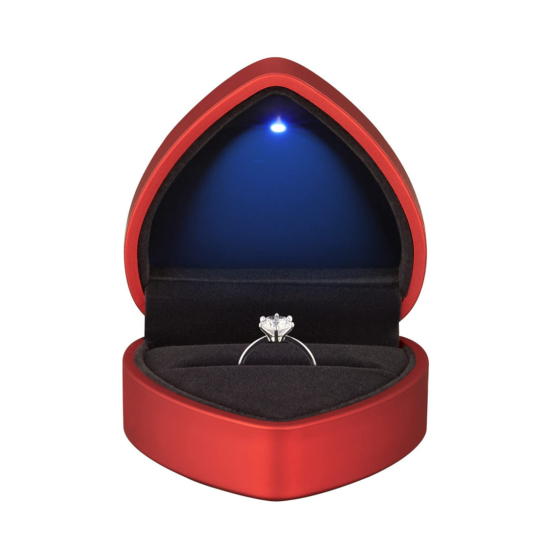 Heart Shaped Ring Gift Box with LED Light, Velvet Earring Jewelry Box with Light, Jewelry Display Box for Wedding, Engagement, Proposal, Birthday and Anniversary (Red)