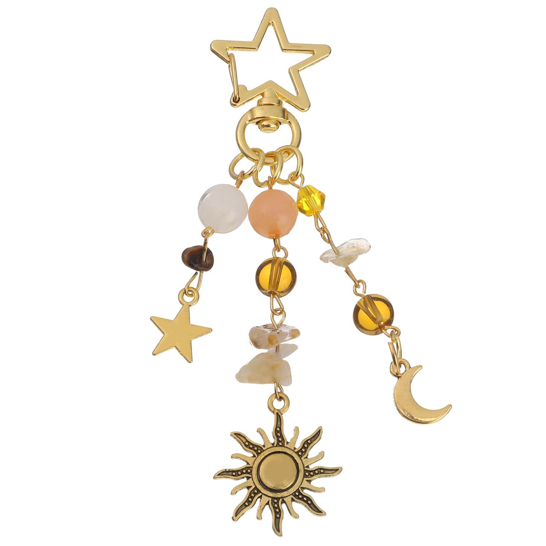 Bremorou Sun Moon Stars Bag Charms Keychain Bags Pendant with Fashionable Crystal Beads Boho Hippie Key Ring Aesthetic Y2K Phone Charm Accessories for Bag Women and Men Multicoloured