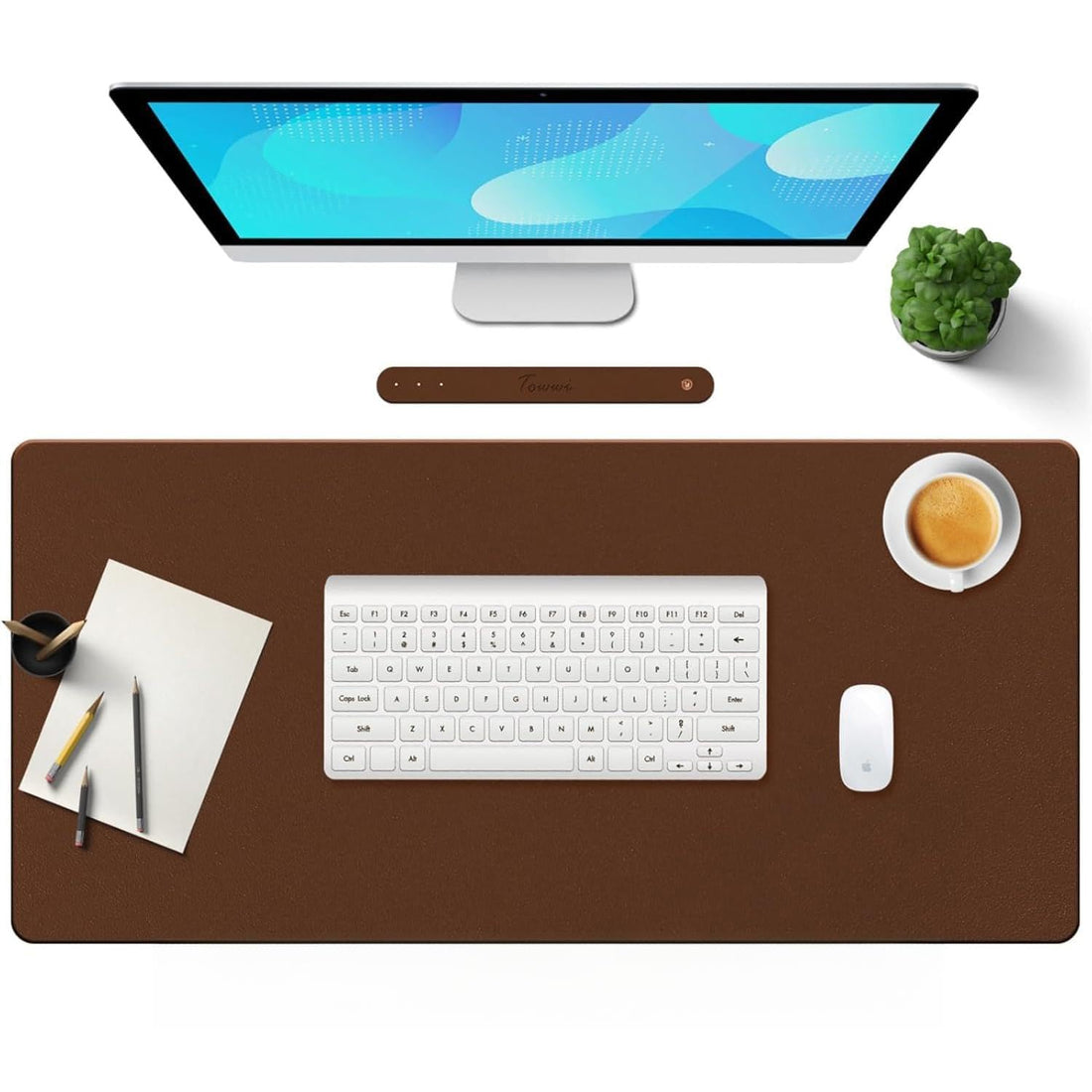 Desk Pad Waterproof Leather Desk Mat – Large Smooth Surface Mouse Pad & Keyboard Mat with Anti-Slip Base for Gaming & Office (Brown, 91X43CM)