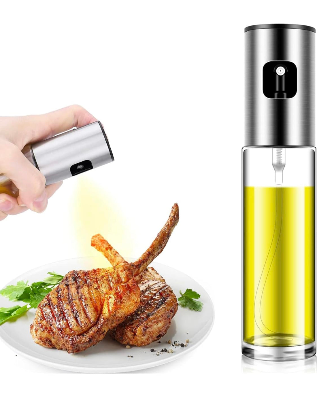 Downtown 100ml Silver Oil Sprayer for Cooking, Olive Oil Dispenser and Mister for Air Fryer and Roasting, Stainless Steel Spray Bottle for Healthy Oil Control in Salads and Grilling