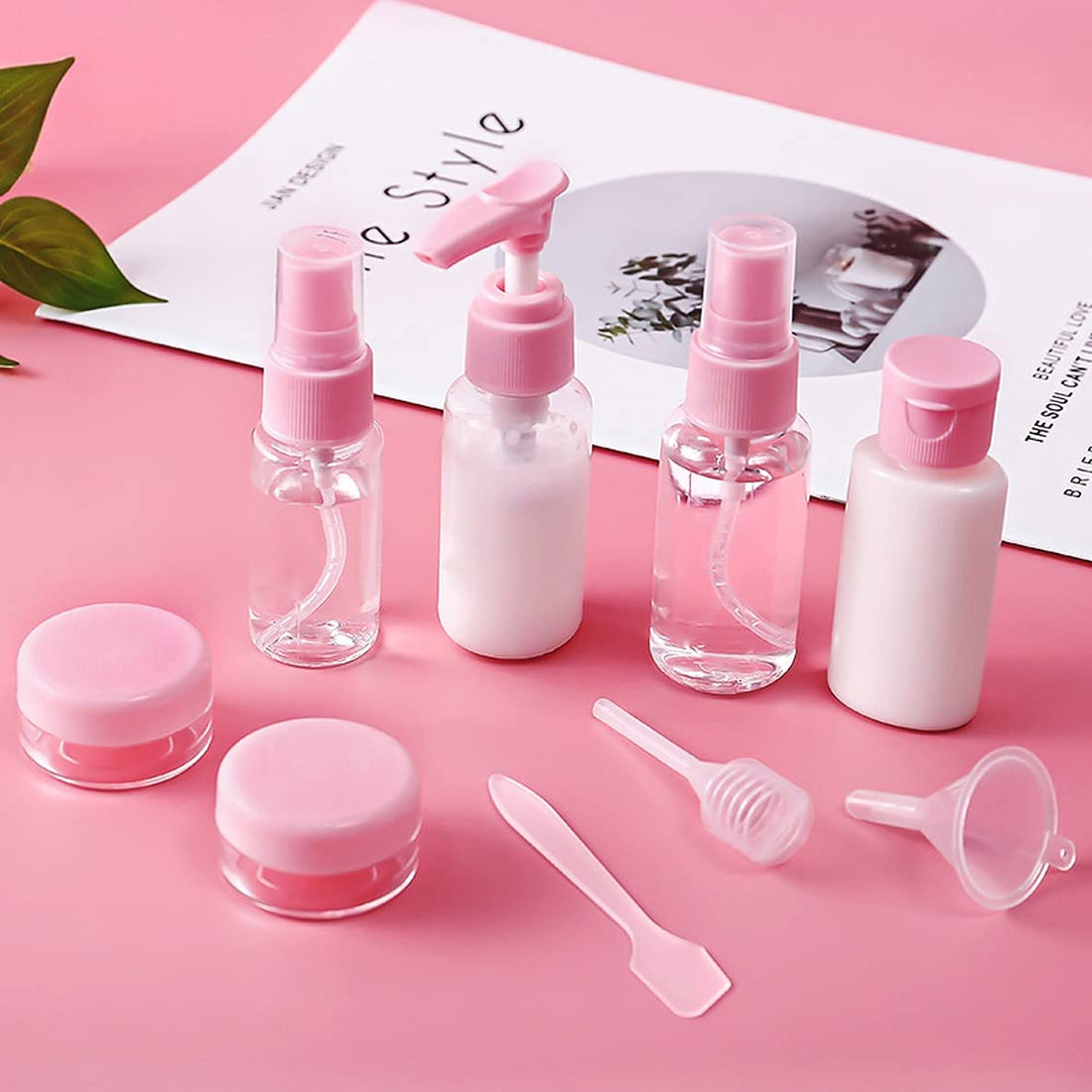 wolpin Plastic Transparent Spray Bottles For Toiletries Empty Refillable Reusable Cosmetic Shampoo, Cream Fine Mist Perfume Spray Bottle With Travel Pouch Bag Set (Set Of 10 Pcs), 30 Milliliter