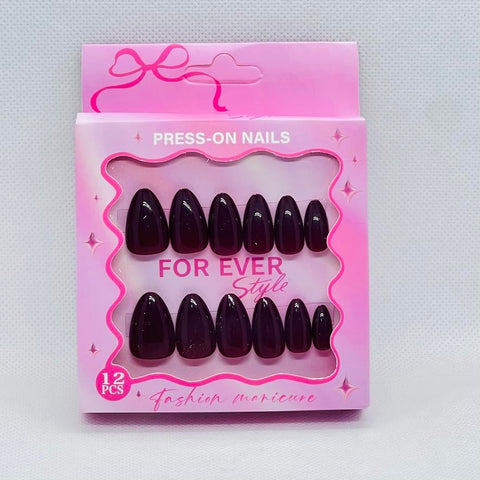 Gel Finish Press On Nails for Women – Premium Glossy Fake Nails Reusable Salon Style Manicure – 12 Trendy Colors (Purple)